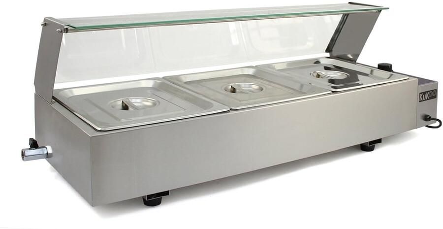 Professionele Bain-Marie Chafing Dish met 3 RVS GN Inzetstukken voor Buffet