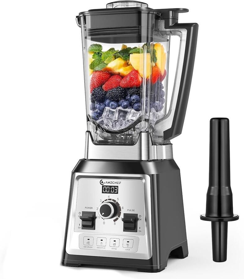 Professionele Blender Zwart 2 liter 2000 Watt Krachtige Blender met 8 Snelheden en 4 Voorprogramma's Voor Smoothies en IJs