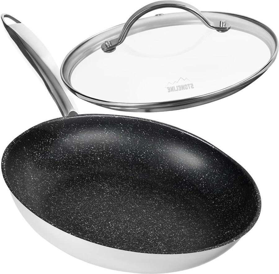 Professionele Braadpan Roestvrij staal Koken op inductie Echte steendeeltjes 28 cm Zilver