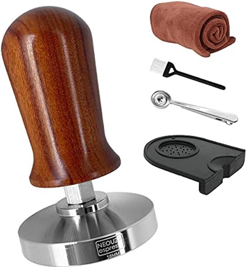 Professionele Calibrated Espresso Tamper 58 mm Roestvrijstalen Drukpers met Houten Handvat