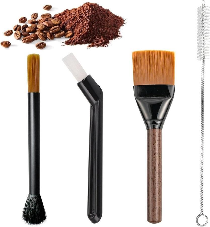 Complete Coffee Cleaning Kit met 4 Stukken Espresso Machine Borstels en Koffiedik Reinigingsborstel voor Grondige Reiniging van Koffiemachines en Crevices