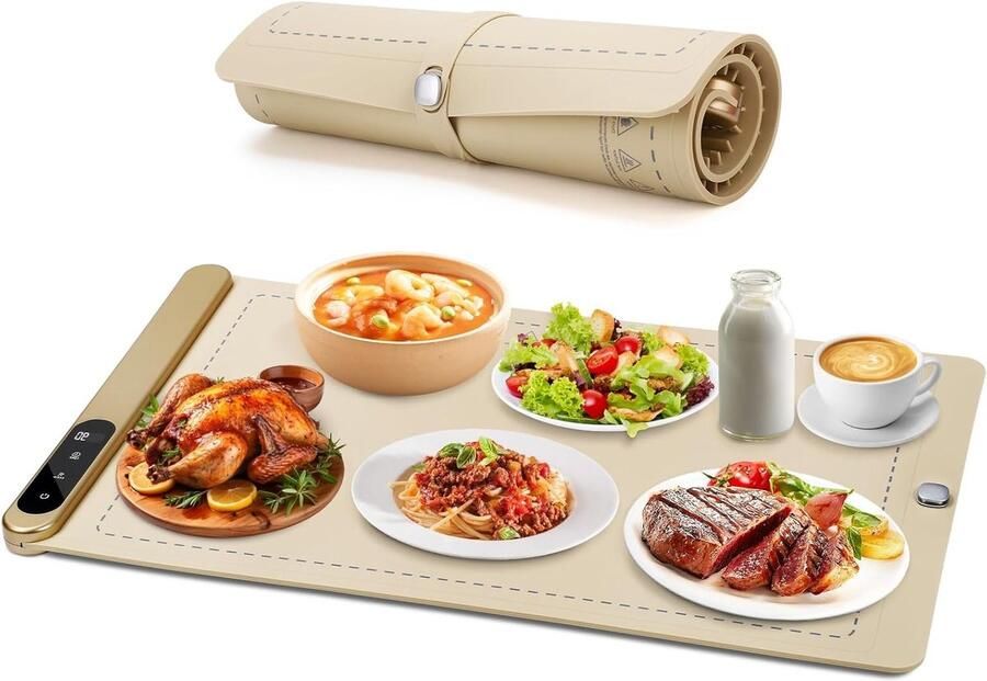 Elektrische Warmhoudplaat met 6 Temperatuurinstellingen en Automatische Uitschakeling Voedselveilige Warmteplaat voor Buffet Familie en Keuken (50-100°C)