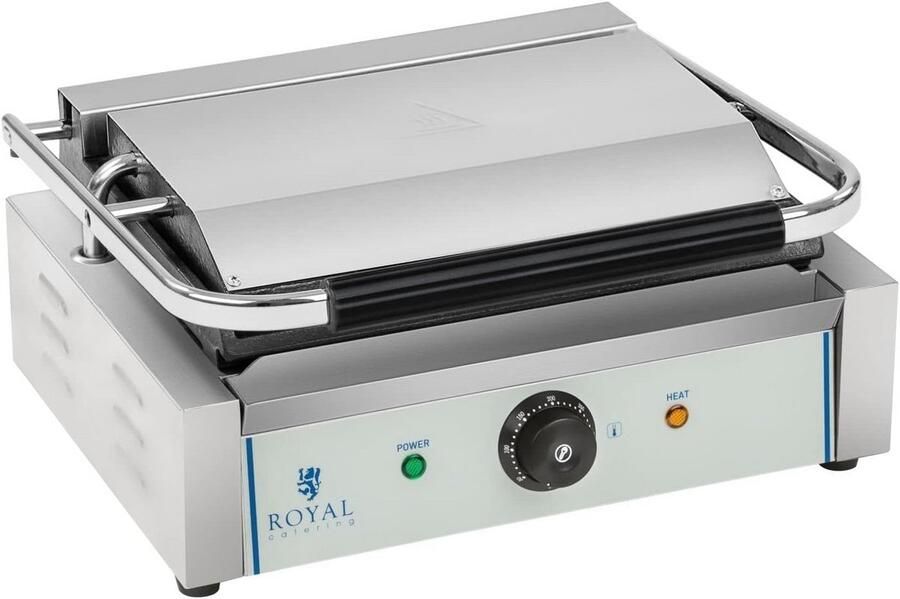 Professionele Contactgrill met Geribbelde Bovenplaat 2200W Instelbaar 50-300°C