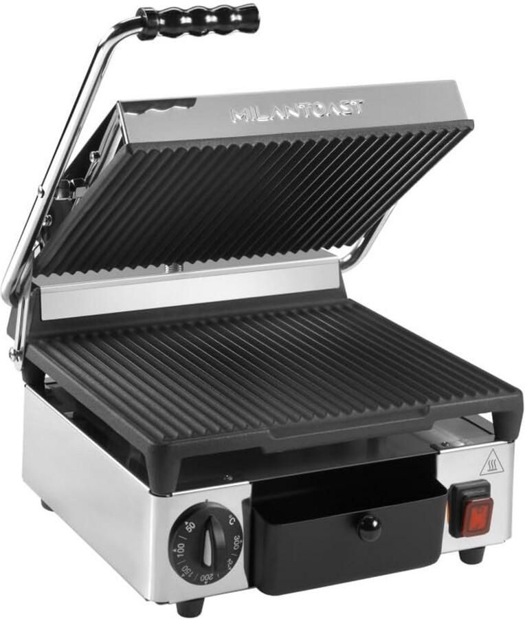 Professionele Contactgrill met Geribbelde Platen voor Panini Vlees en Groenten
