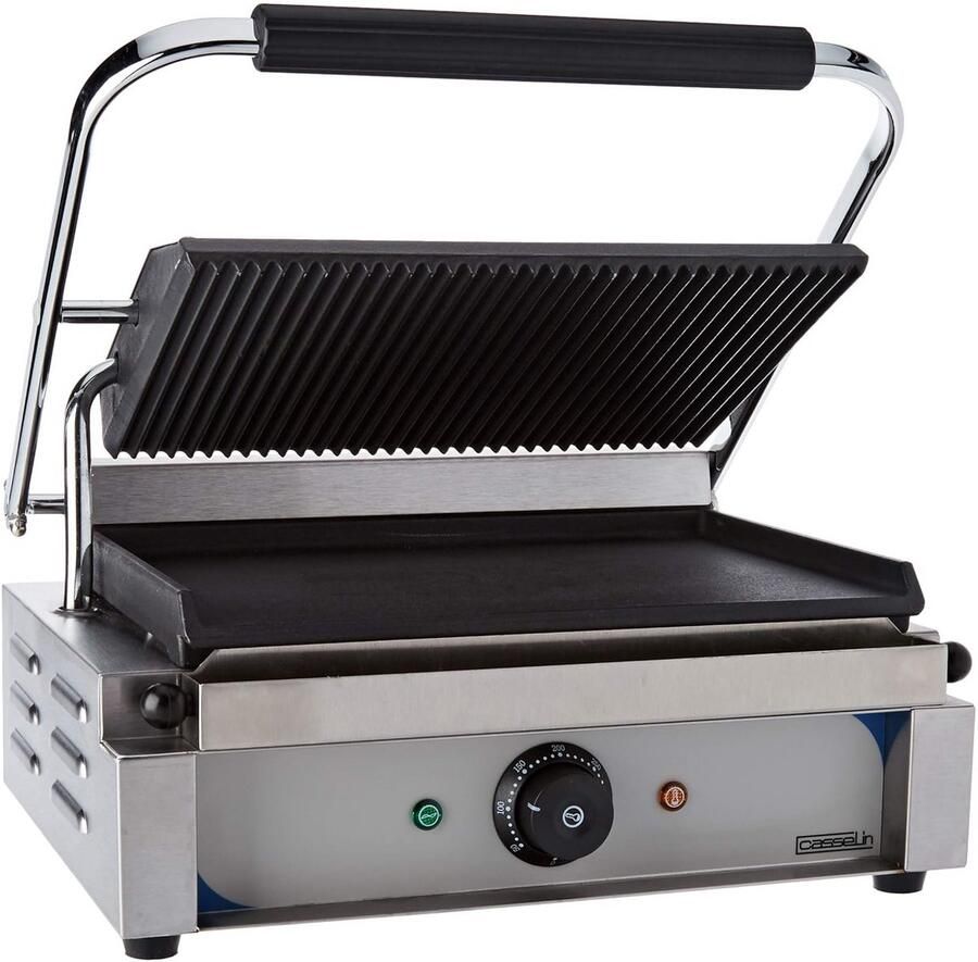 Professionele Contactgrill Ribbel & Glad Panini Pers met RVS Behuizing