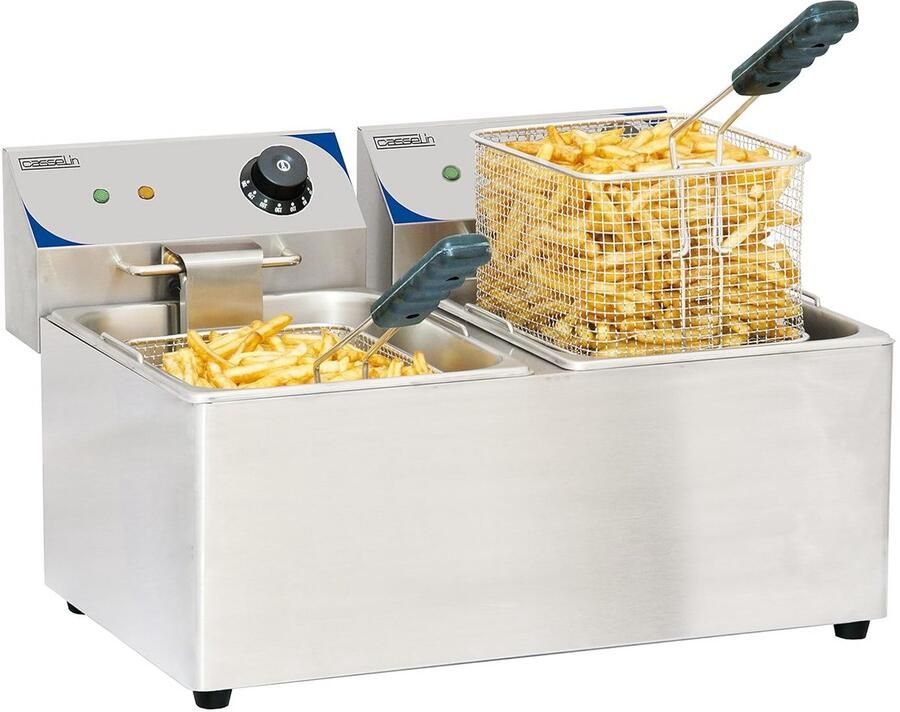 Professionele Dubbele Frituurpan 2x8 Liter RVS Krachtige Frituur voor Thuis of Horeca