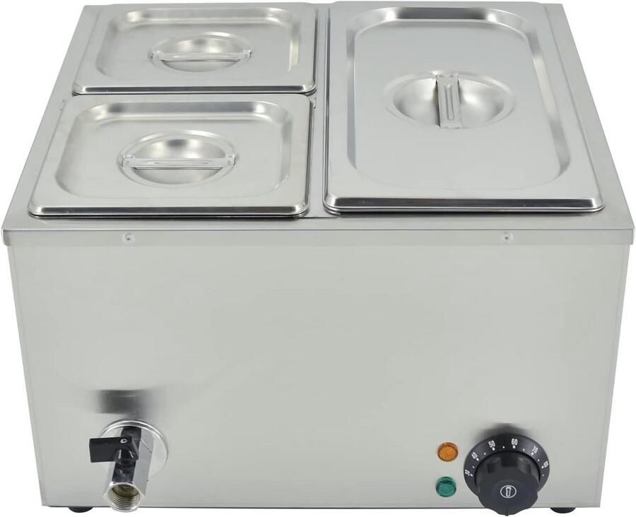 Professionele Elektrische Bain Marie Buffetwarmer met 3 RVS Warmhoudpannen