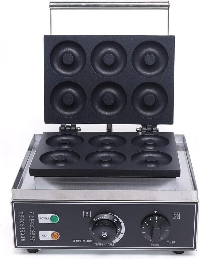 Professionele Elektrische Donutmaker voor 6 Stuks 1550W RVS en Teflon