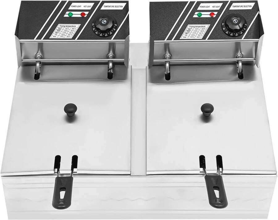 Professionele elektrische dubbele friteuse met deksel en veiligheidsthermostaat 2 x 6L