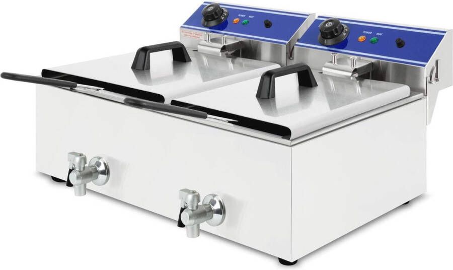 Professionele Elektrische Friteuse 2x 10L Koude Zone 6000W Roestvrij Staal Temperatuur 50-200°C Gemakkelijk Schoon te Maken