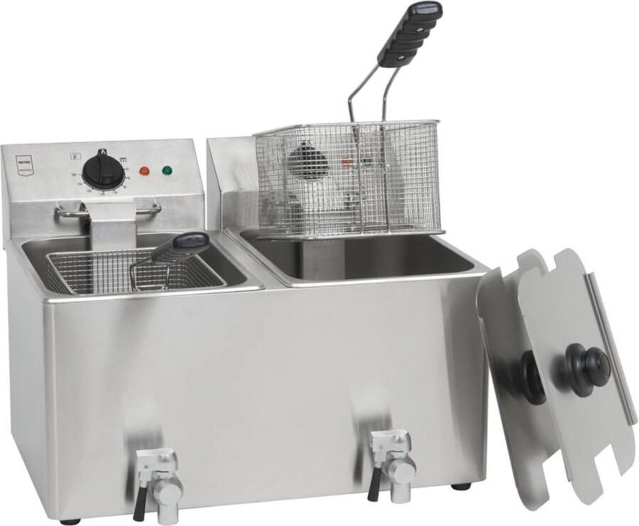 Professionele Elektrische Friteuse Dubbel 2 x 8 Liter Koude Zone Veiligheidsthermostaat Roestvrij Staal Voor Commercieel Gebruik