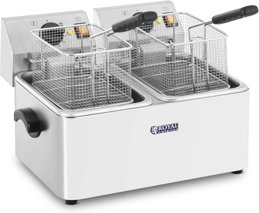 Professionele Elektrische Friteuse Dubbele 2 x 8 Liter Capaciteit met Koude Zone en Thermostaat