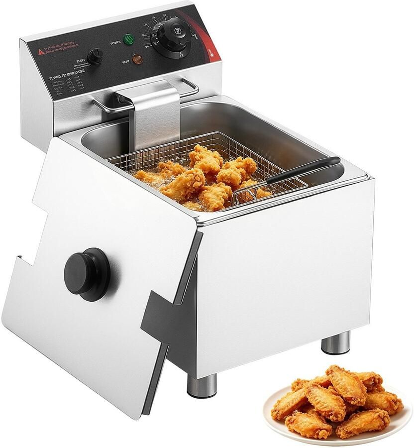 Professionele Elektrische Friteuse Tafelmodel 7 5 L 2500 W RVS Met Frituurmand En Deksel Temperatuurregeling Oververhittingsbeveiliging Verstelbare Poten Zilver