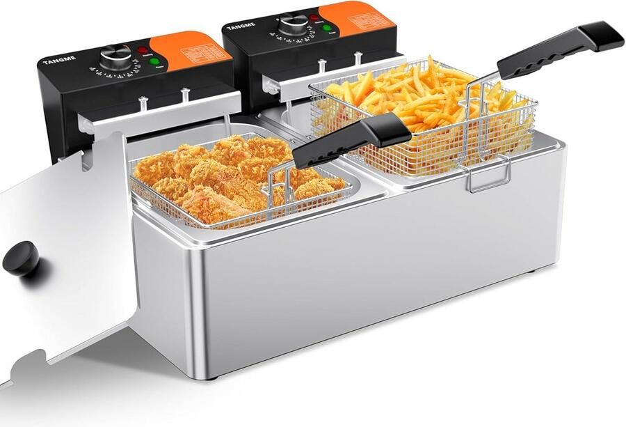 Professionele Elektrische Frituurpan met Dubbele Mand 3400W RVS Frituurmachine