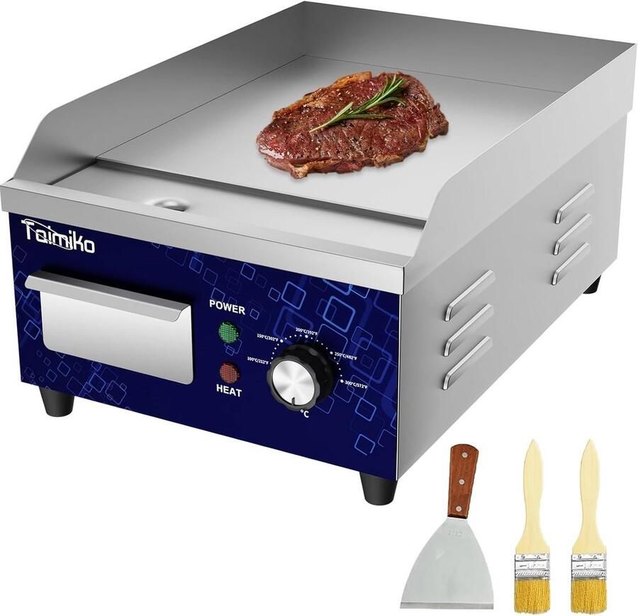 Professionele Elektrische Grillplaat met Gietijzeren Oppervlak en Nauwkeurige Temperatuurregeling 1700W