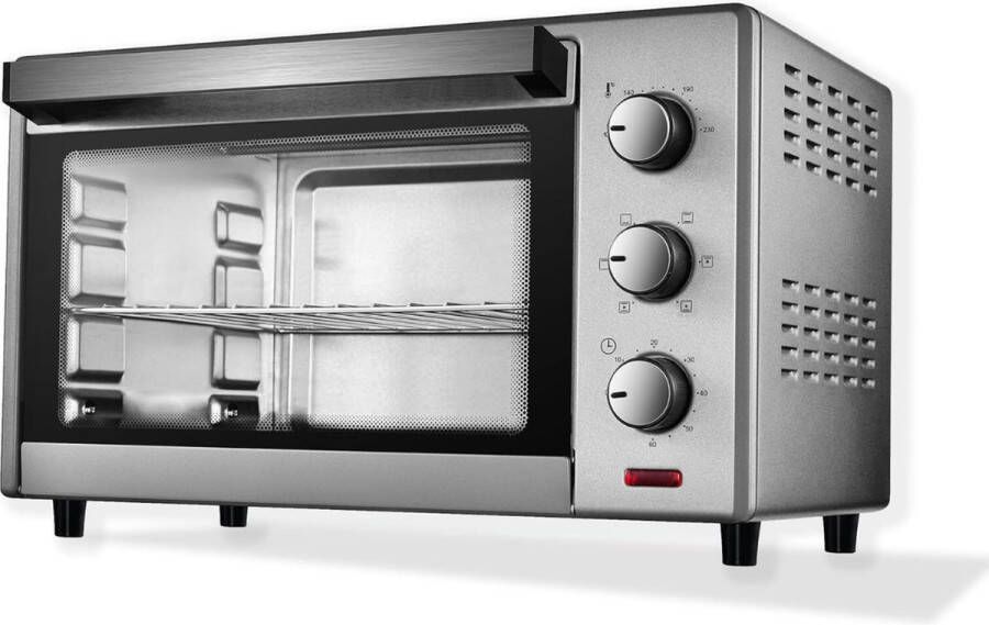 PEAM Professionele Elektrische Oven: Precisie Koken met Instelbare Temperatuur Timer en 6 Kookmodus Geventileerd Zilver 25 Liter Inclusief Accessoires voor Culinaire Perfectie