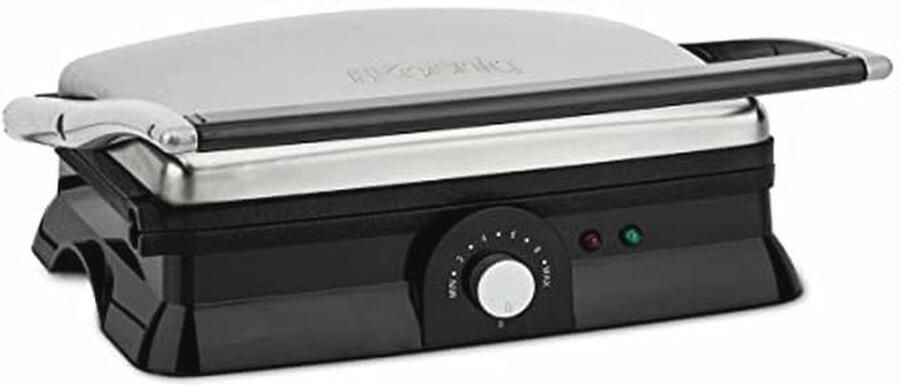 Professionele Elektrische Tafelgrill met Roestvrijstalen Behuizing en Regelbare Temperatuur voor Barbecue en Panini