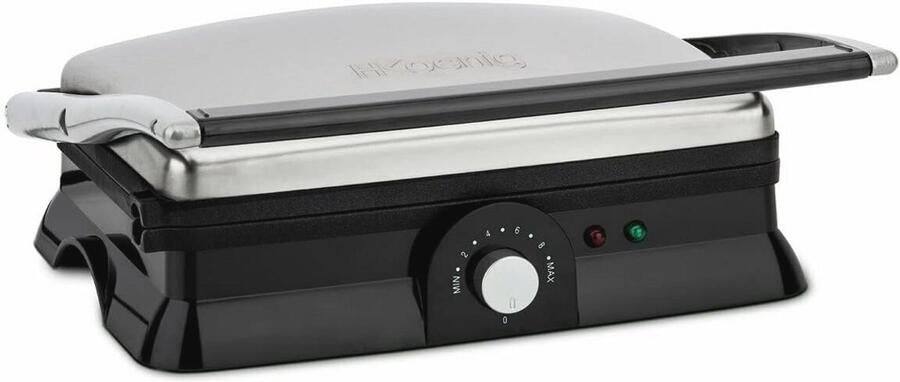 Professionele Elektrische Tafelgrill met Roestvrijstalen Behuizing en Regelbare Temperatuur voor Barbecue en Panini