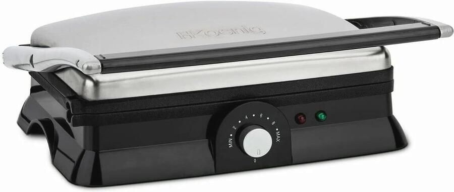 Professionele Elektrische Tafelgrill met Roestvrijstalen Behuizing en Regelbare Temperatuur voor Barbecue en Panini