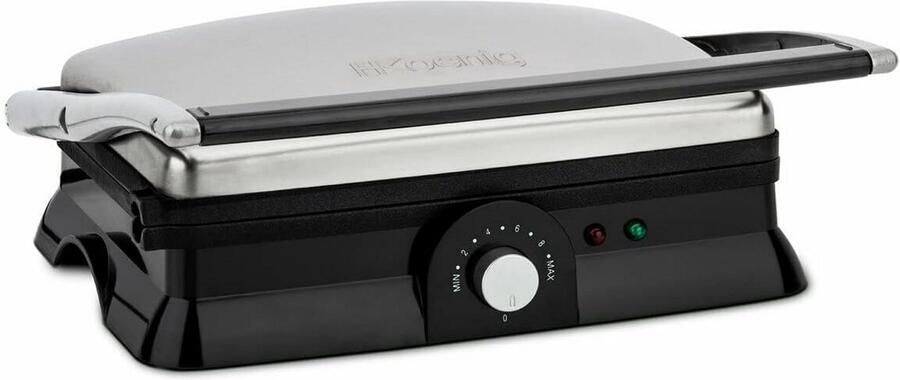 Professionele Elektrische Tafelgrill met Roestvrijstalen Behuizing en Regelbare Temperatuur voor Barbecue en Panini