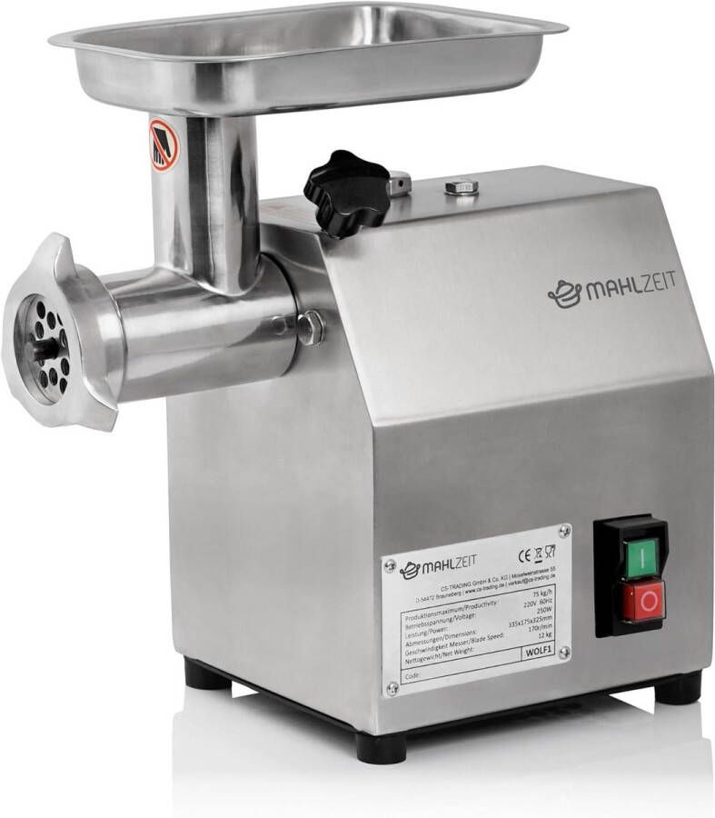 Professionele elektrische vleesmolen voor worst en gehakt 75 kg u roestvrij staal
