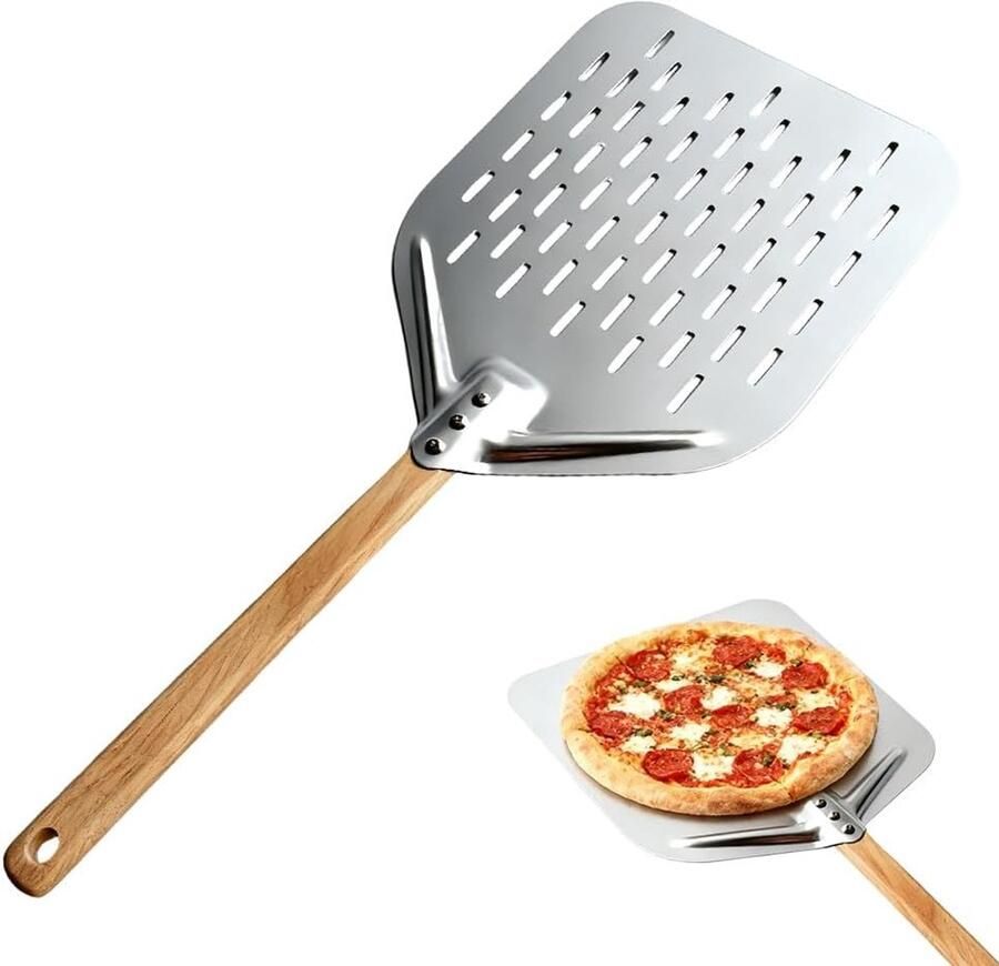 Professionele en Amatuer Pizza Schep van Geperforeerd Aluminium 40 x 30 cm Met Afneembare Handgreep en Grote Oppervlakte voor Perfecte Pizza's