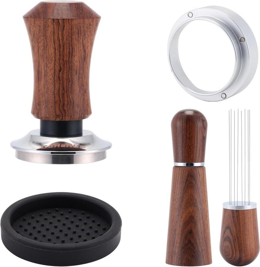 Professionele Espresso Accessoires Set Doseertrechter WDT Tool en Kalibreerbare Tamper met Veer