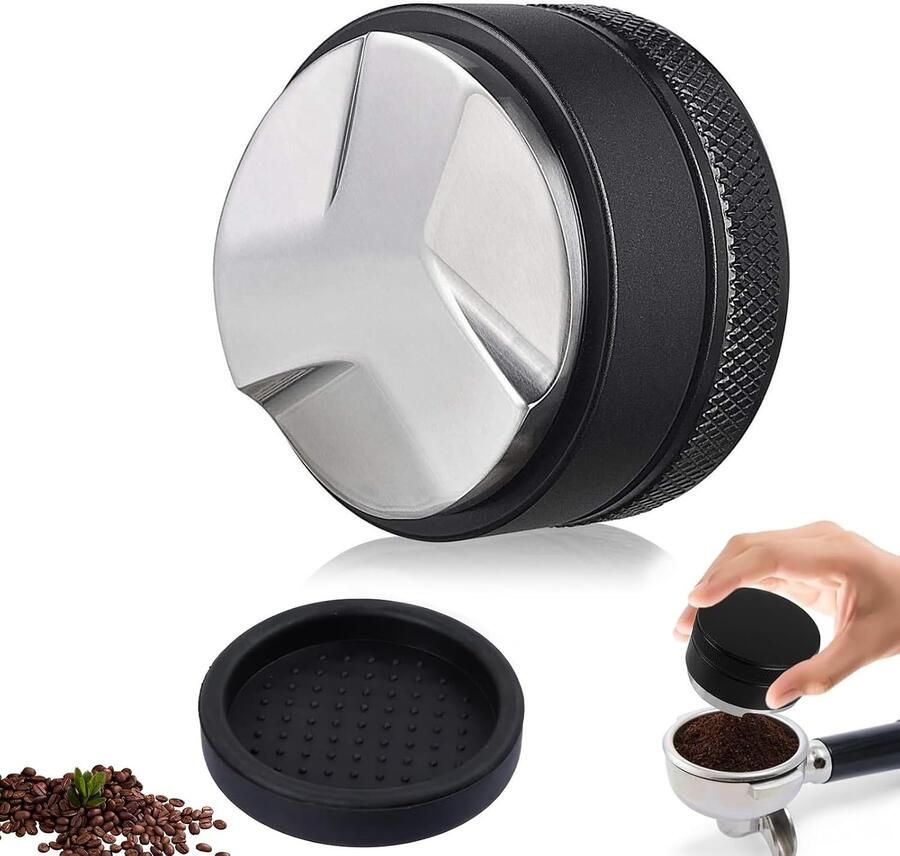 Espresso Distributor 58mm van RVS voor Perfecte Koffie Verstelbare Diepte en Draagbaar Ontwerp Inclusief Siliconen Kussen voor Stamping en Filterhouder