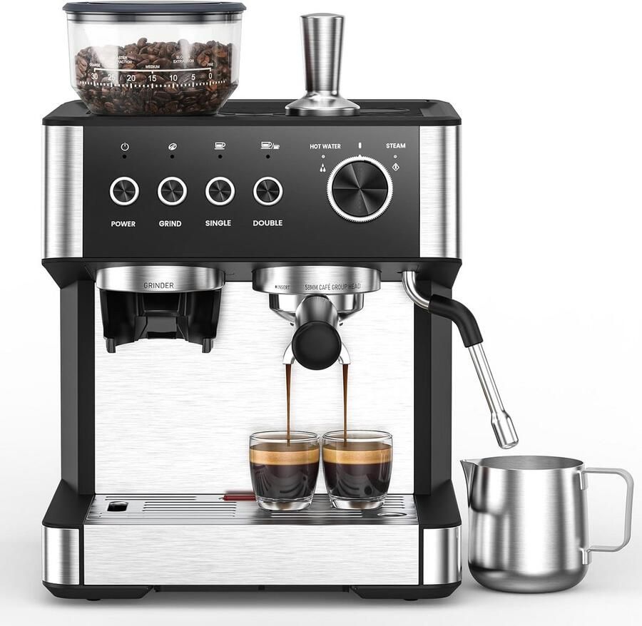 Professionele Espressomachine met Geïntegreerde Versteller en Melkopschuimer voor Thuis