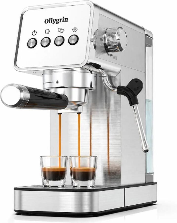 Professionele espressomachine met stoompijpje espressomaker met afneembare waterreservoir 1 2 L– Met Stoompijp & lekbak voor thuisgebruik– RVS