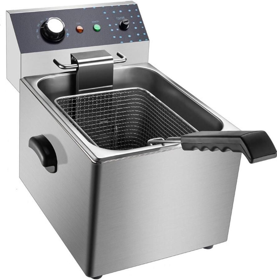 Professionele Friteuse Dubbele Frituurpan Snel Frituren Temperatuurregeling 6L Zilver