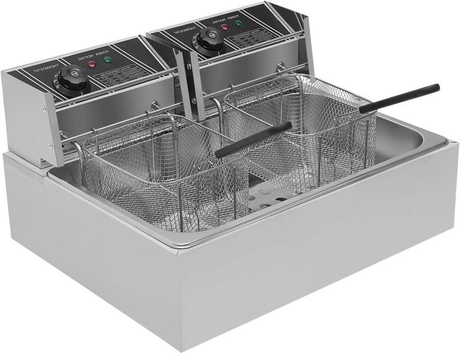 Professionele Friteuse Elektrische Frituurpan Grote porties Frituren Dubbele Mand Controle 12 Liter Capaciteit Zilver
