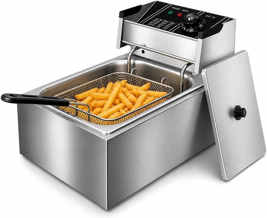 Professionele Friteuse Elektrische Frituurpan Horeca Keuken Instelbare Temperatuur 10 Liter Zilverkleurig