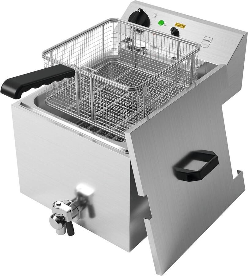 Professionele Friteuse Grote Frituurpan Grote Porties Frituren Met Aftapkraan 10 Liter Capaciteit Zilver