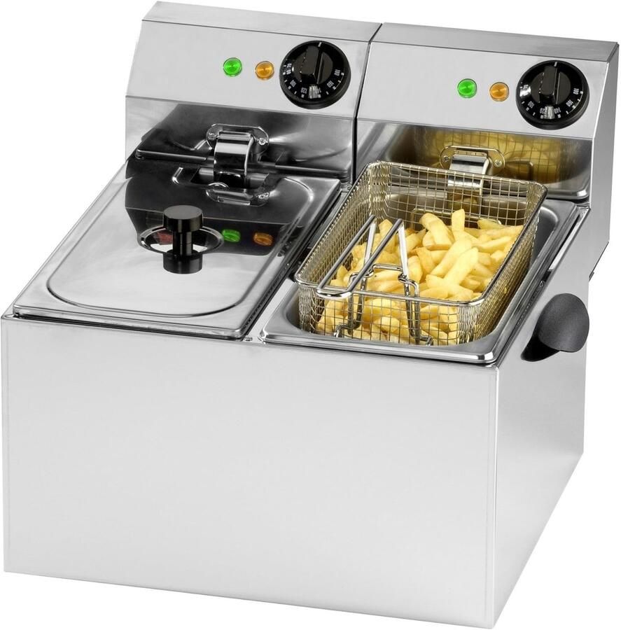 Dubbele Friteuse Professionele Frituurpan Luxe Maaltijden Bereiden Roestvrij Staal 8 Liter Totaal Zilverkleurig