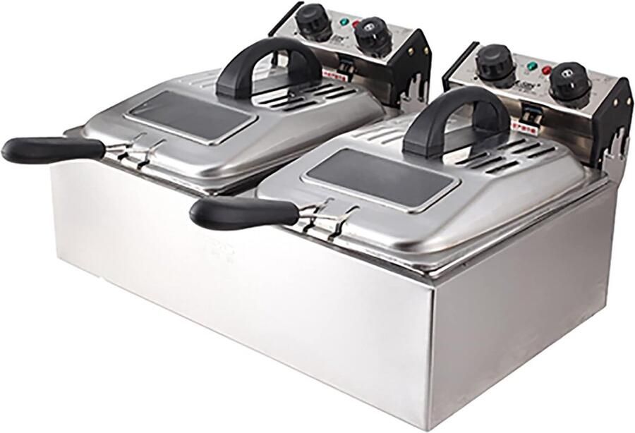 Professionele Frituurpan Elektrische Friteuse Thuis Frituren Dubbele Tank 10L Zilver
