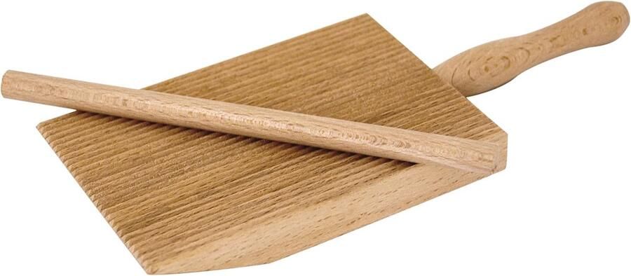 Professionele Gnocchi Garganelli Houten Plank – Geribbelde Pastaplank met Schuine Rand + Stokje 9×12 5cm