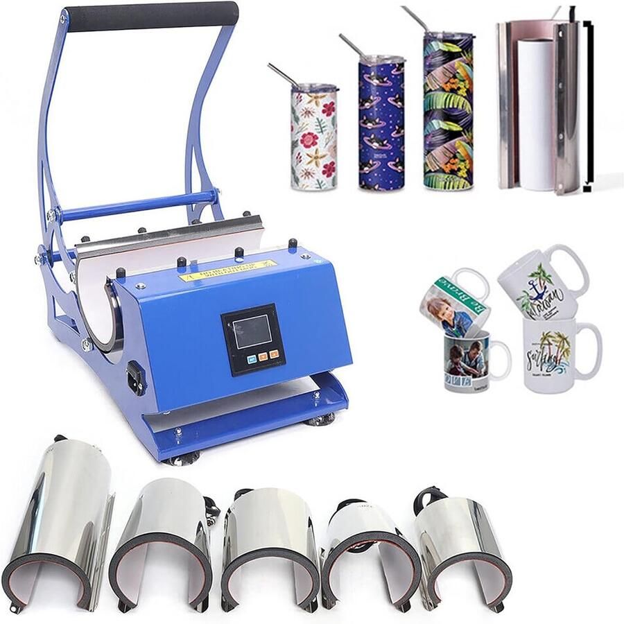 Professionele Hittepers Machine voor Mokken Sublimatie Transfer 6-in-1 met 6 Onderzetters