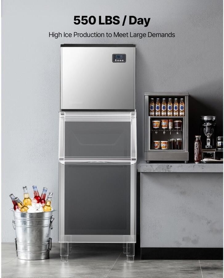 Professionele ijsblokjesmachine Commercieel Opzetmodel 249 5 kg dag RVS Zelfreinigend Timerfunctie Instelbare ijsdikte Zonder opslagbak