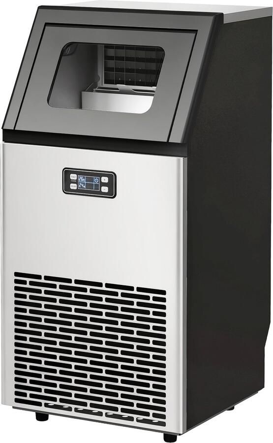 Professionele IJsblokjesmachine Horeca IJsmachine LCD Display Zelfreiniging 45 kg 24 uur 11 kg Opslag Bar Restaurant 39x37x80 cm Zilver