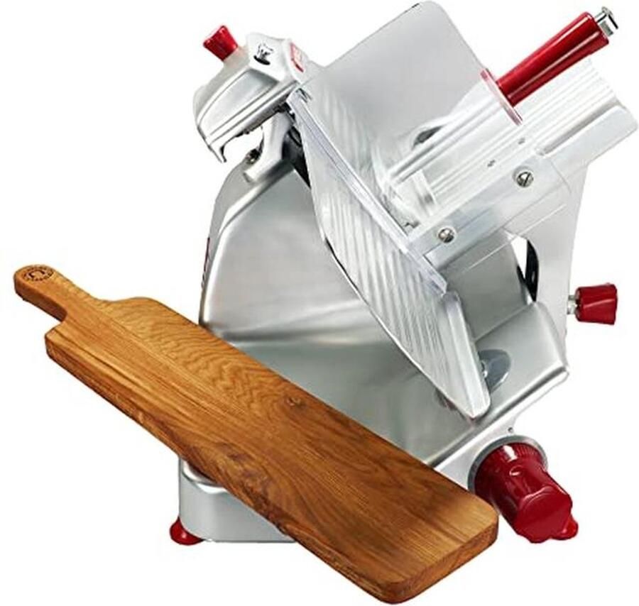 Professionele Keuken Snijmachine met Handgemaakt Houten Serveerschaal Allround Cutter in Zilver