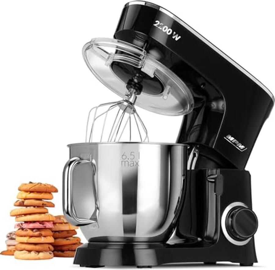 Professionele Keukenmixer met 6.5L Kom en 6 Snelheden Ideaal voor Brood Taarten en Meer
