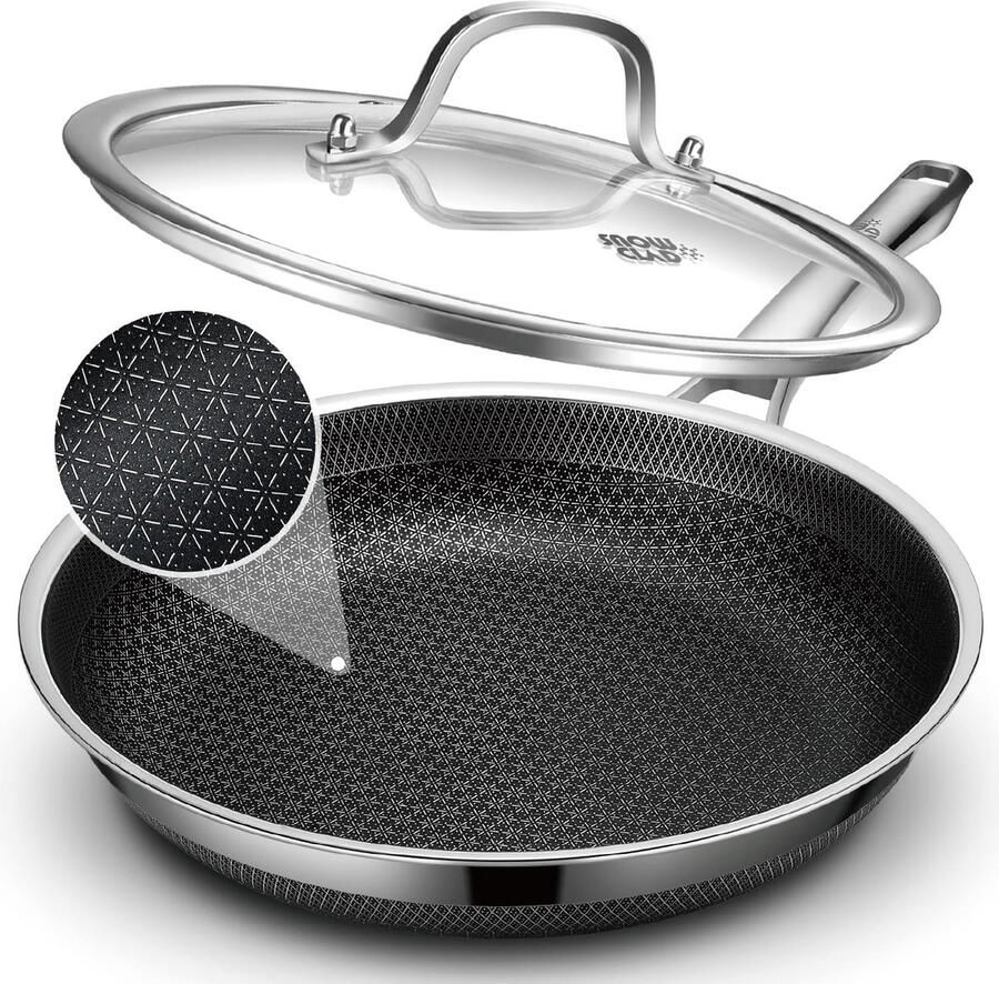 Professionele Koekenpan 28 CM met Deksel Anti-aanbak Honingraatpatroon Geschikt voor Inductie en Alle Warmtebronnen