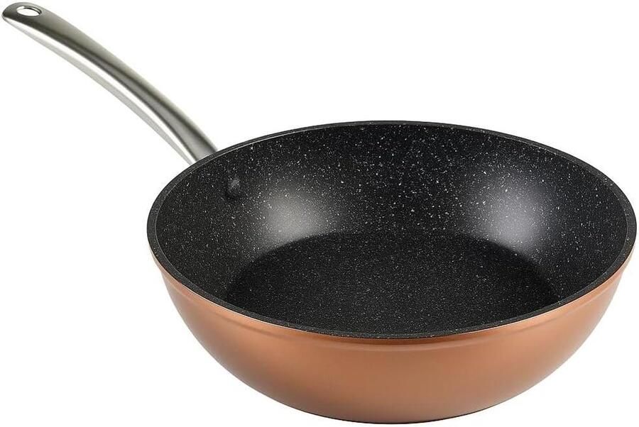 Professionele Koekenpan Gegoten Aluminium Pan Dagelijks Koken PFOA-vrije Antiaanbaklaag 28 cm Koperkleurig