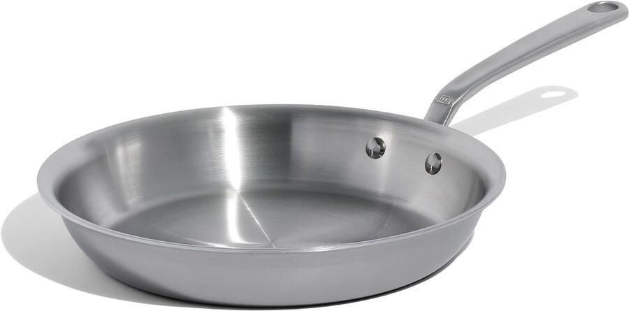 Professionele koekenpan Roestvrij staal pan Dagelijks koken Vijflaags metaal 25 cm Geborsteld staal