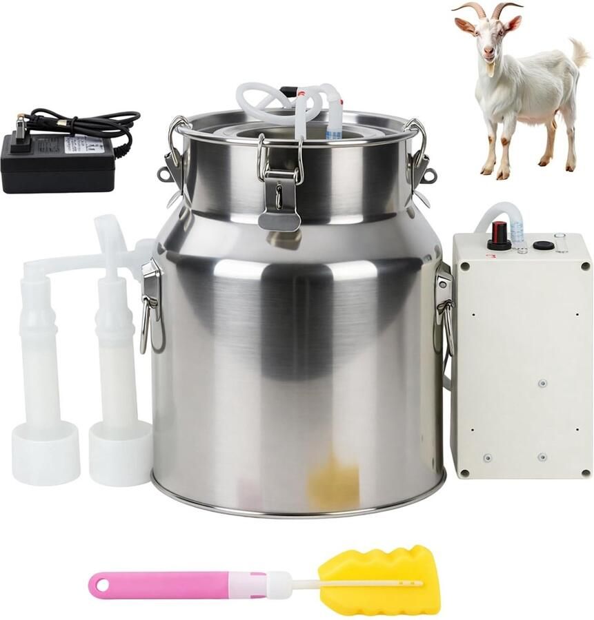 Professionele Melkmachine voor Geiten 10 Liter Capaciteit Automatische Uitschakeling Inclusief 2 Siliconen Melkbeker en Pulsator voor Thuisgebruik Ideaal voor Geiten en Koeien