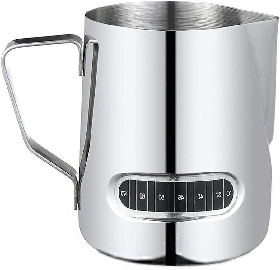 Professionele Melkopschuimer met Ingebouwde Thermometer RVS Koffiekan voor Latte Art 600ml Capaciteit Perfect voor Espresso en Cappuccino