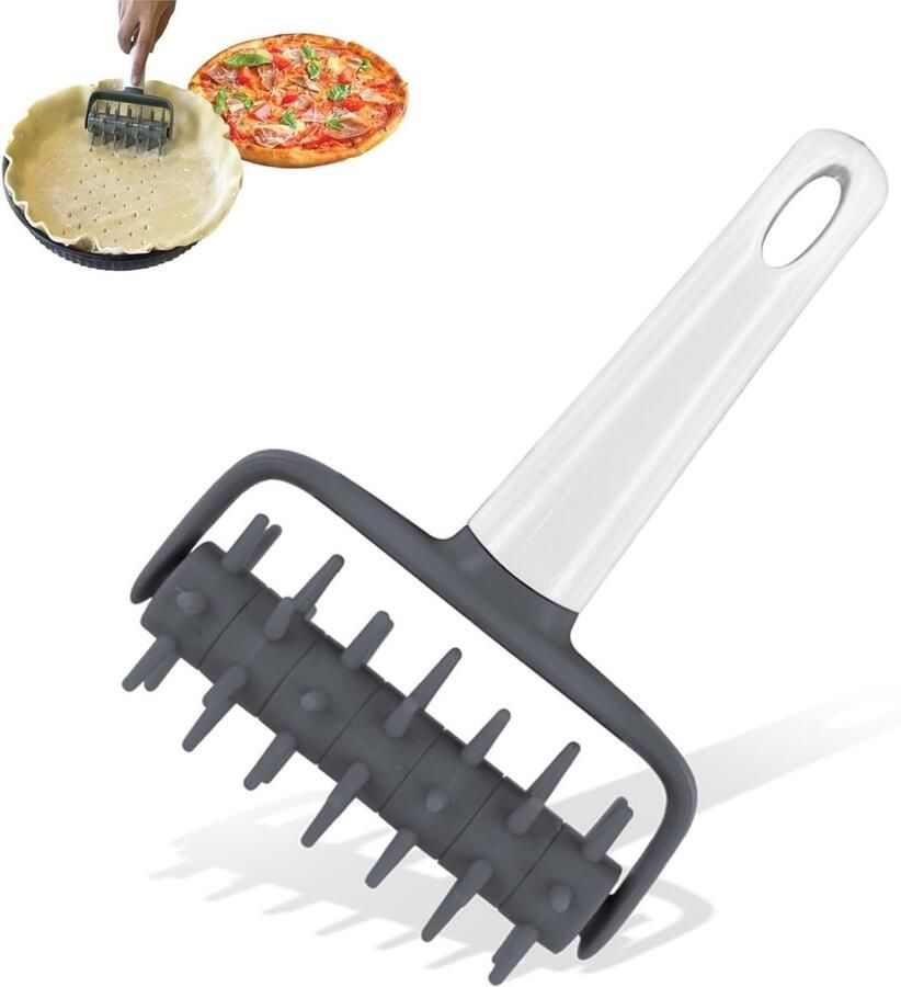 Professionele Pizza Deeg Docker en Roller Ideaal voor Perfecte Pizza's Taarten en Deegbereiding met Spikes (180x118mm)