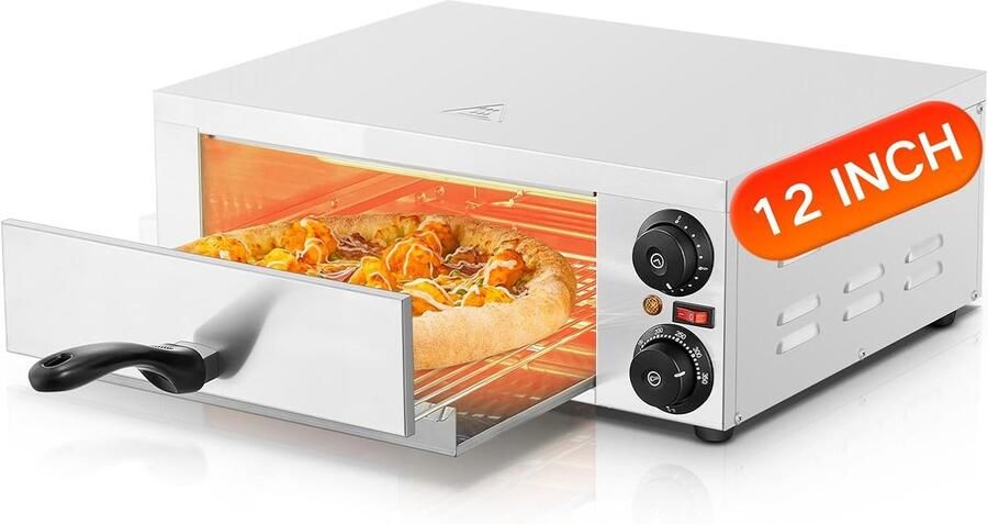 Professionele Pizzaoven 2000W – Elektrische Horeca Pizzaoven – 12 Inch – Tot 350°C – RVS – 15 Minuten Timer – Voor Pizza Brood en Gebak