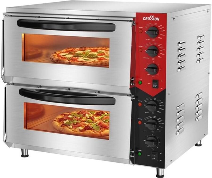Professionele Pizzaoven Dubbel 6000 W Vermogen 50x50 cm Pizzasteen RVS Metaal Voor Commercieel Gebruik
